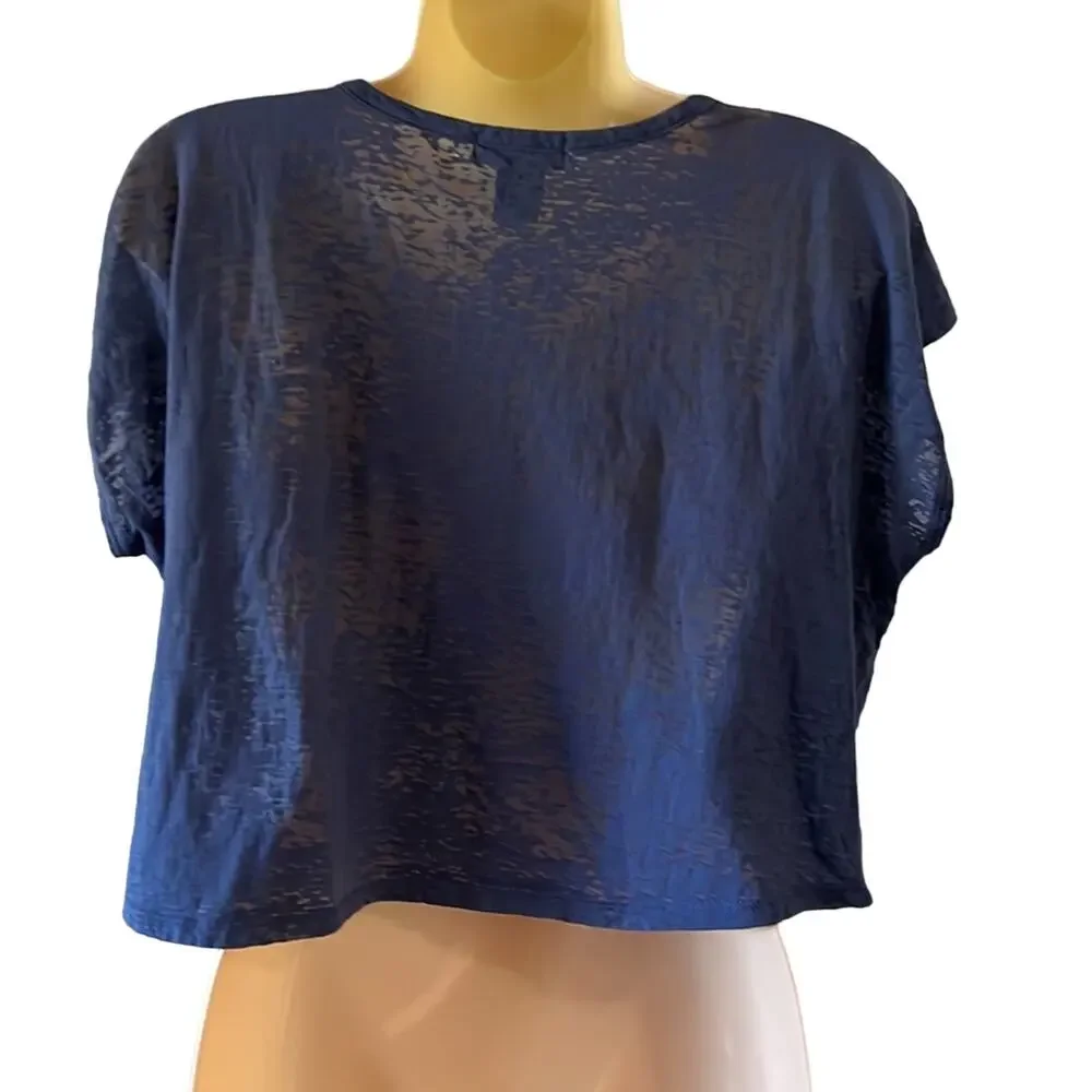 Mascara XL Blue Burnout Crop Top Studded Pocket Cropped